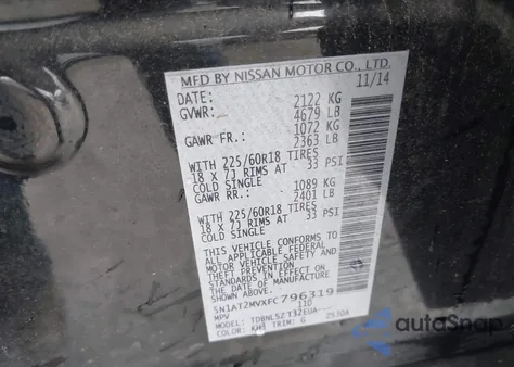 2015 Nissan Rogue Sl из США, поврежденный, VIN 5N1AT2MVXFC796319